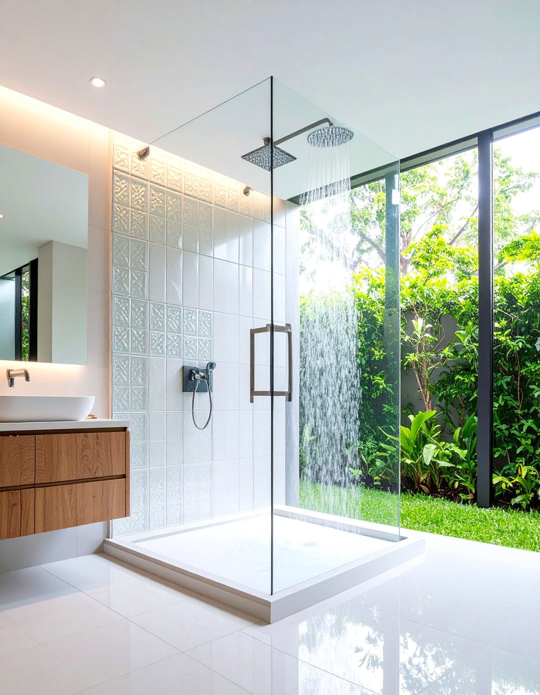 Modern Half Wall Shower with Glass Block Accent Wall - 25 Half-wall Shower Ideas