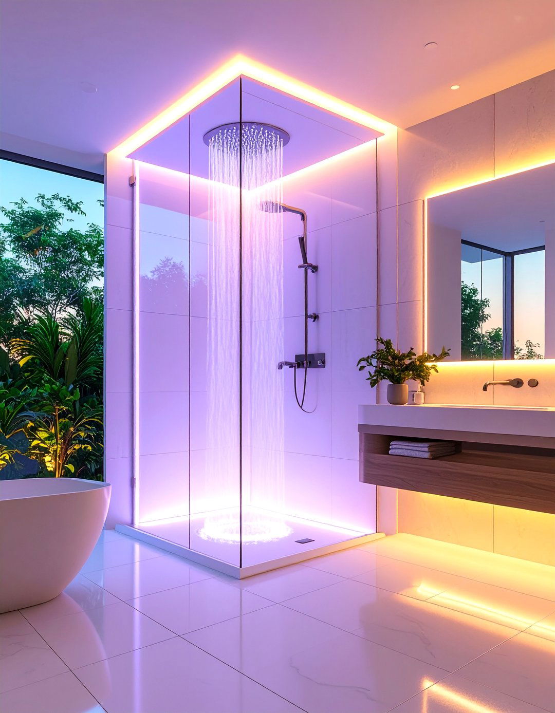 Modern Half Wall Shower with LED Strip Lighting - 25 Half-wall Shower Ideas