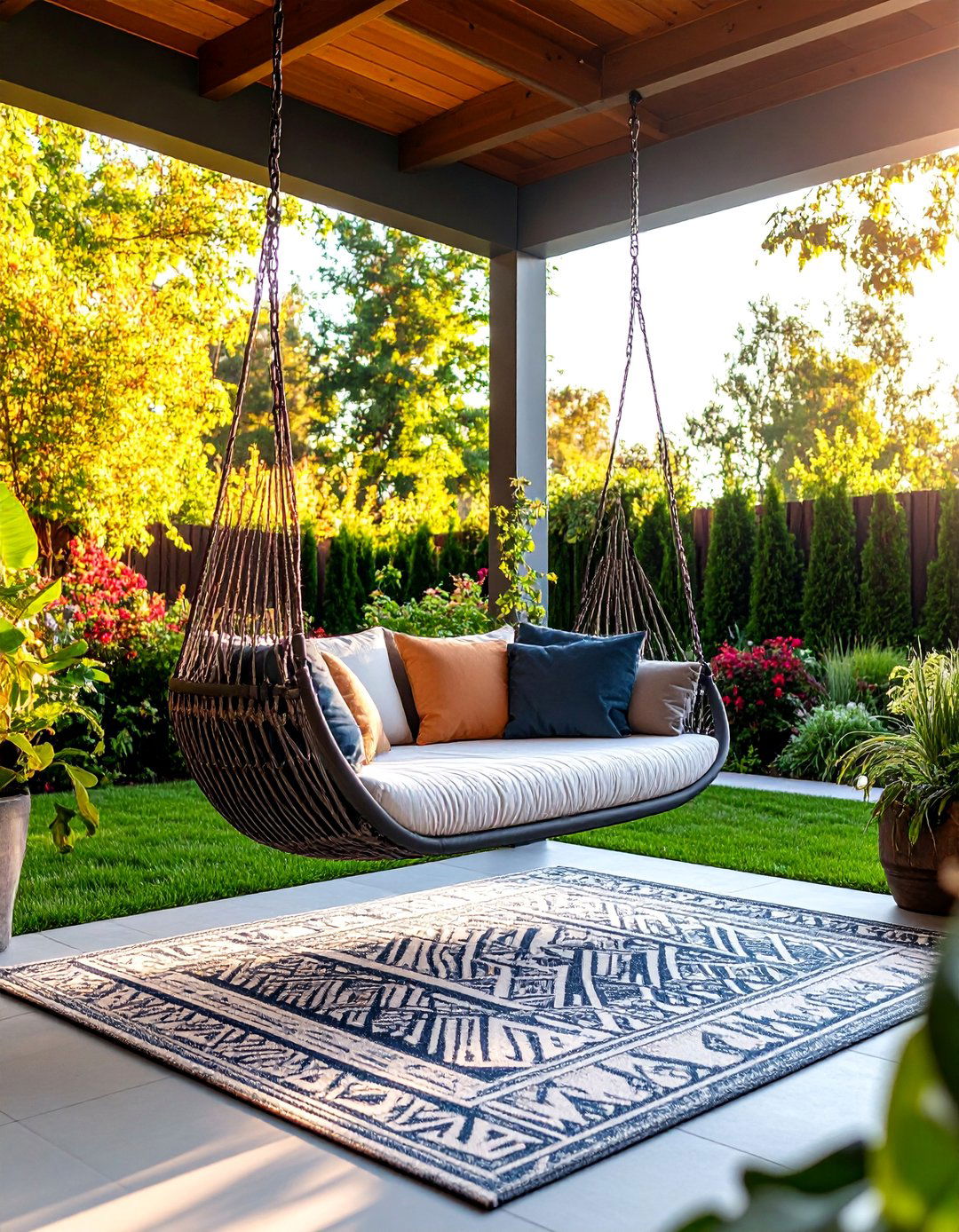 Modern Hanging Daybed Swing with Clean Lines - 25 Front Porch Swing Ideas
