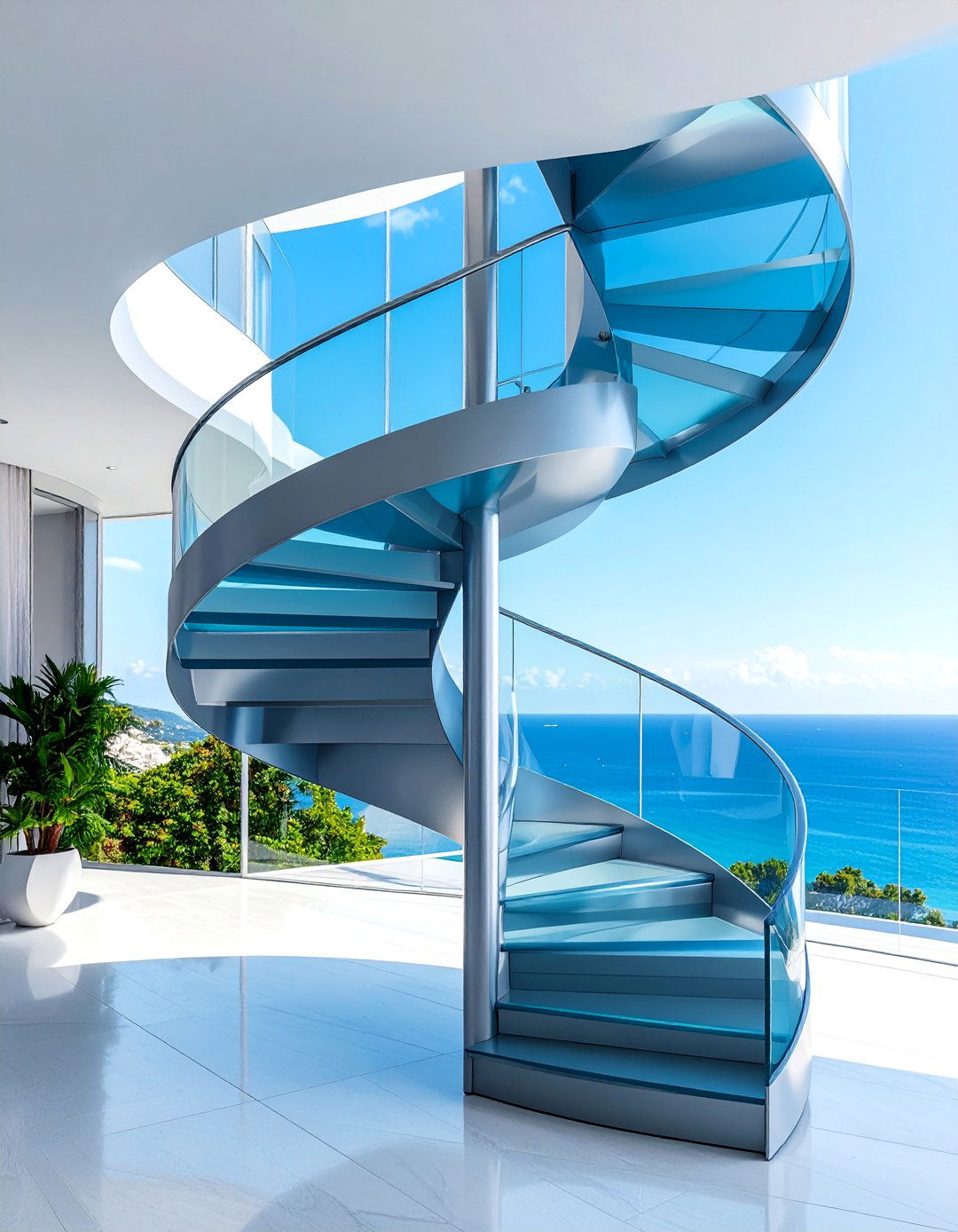 Modern Helical Staircase with Ribbon Steel Railings - 25 Staircase Ideas