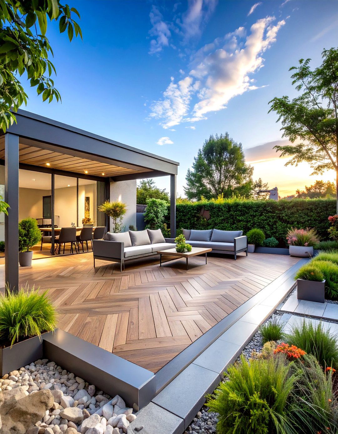 Modern Herringbone Patio with Steel Edge Details - 25 herringbone brick patio designs