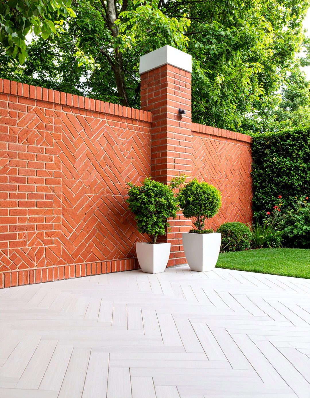Modern Herringbone Pattern Brick Wall - 25 Brick Fence Ideas