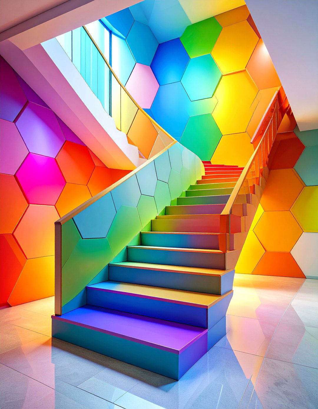 Modern Hexagonal Geometric Pattern - 25 Stair Riser Ideas
