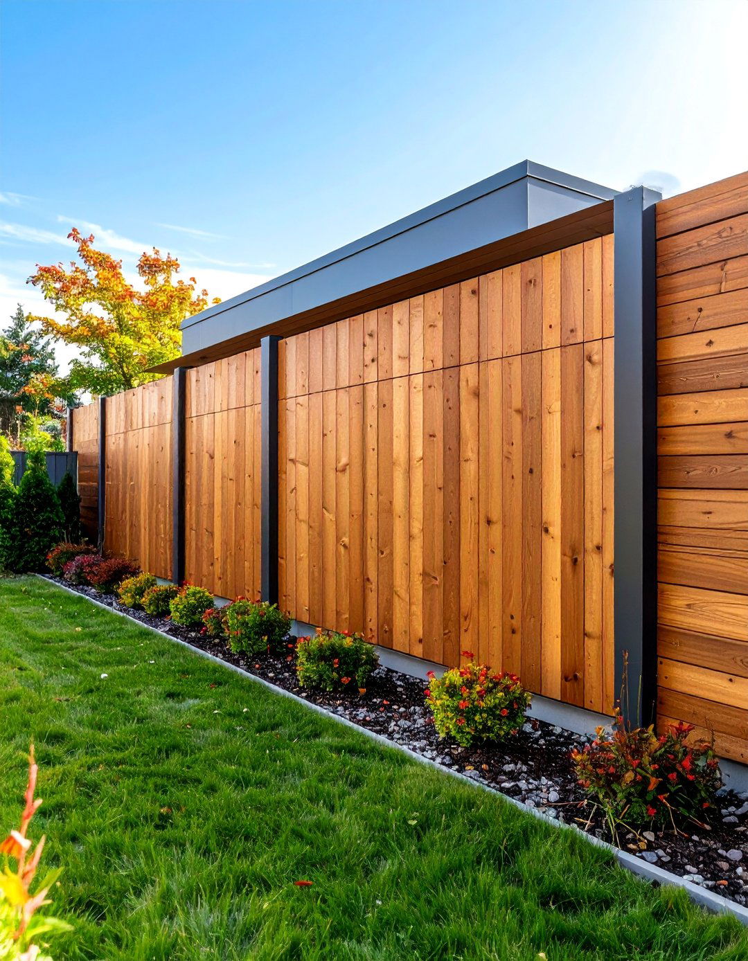 Modern Horizontal Cedar Slat Wall - 25 Wood Retaining Wall Ideas