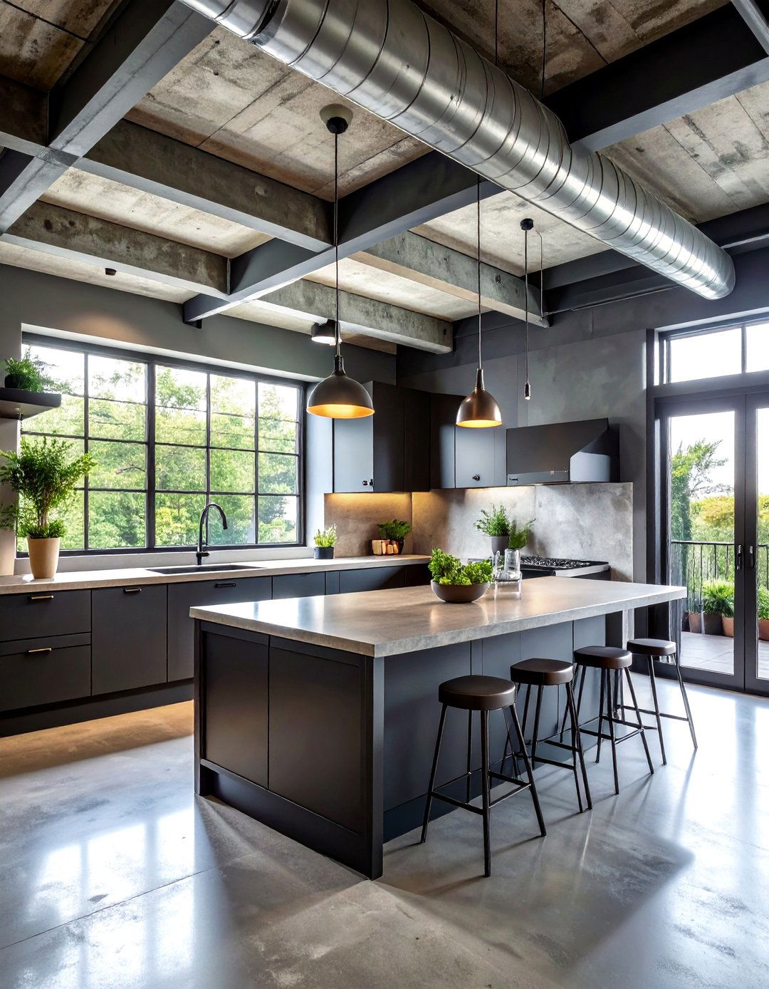 Modern Industrial Dirty Kitchen with Concrete Countertops - 25 Dirty Kitchen Ideas