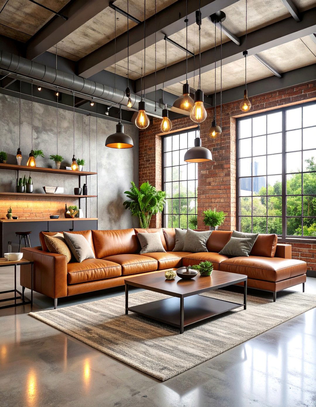 Modern Industrial Living Room with Steel I Beams - 25 Exposed Beam Living Room Ideas