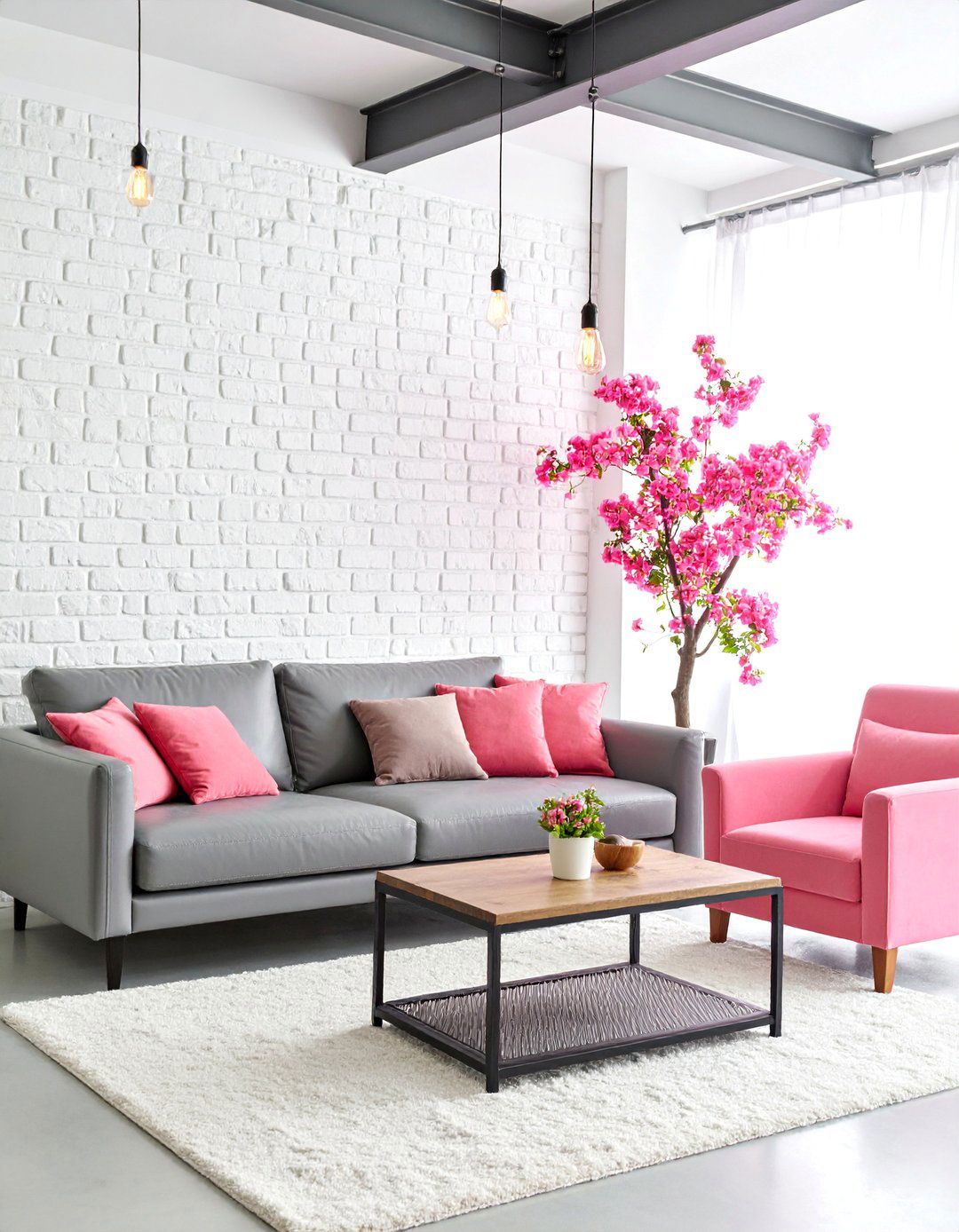Modern Industrial Pink and Grey Loft Living Room - 25 Pink and Grey Living Room Ideas