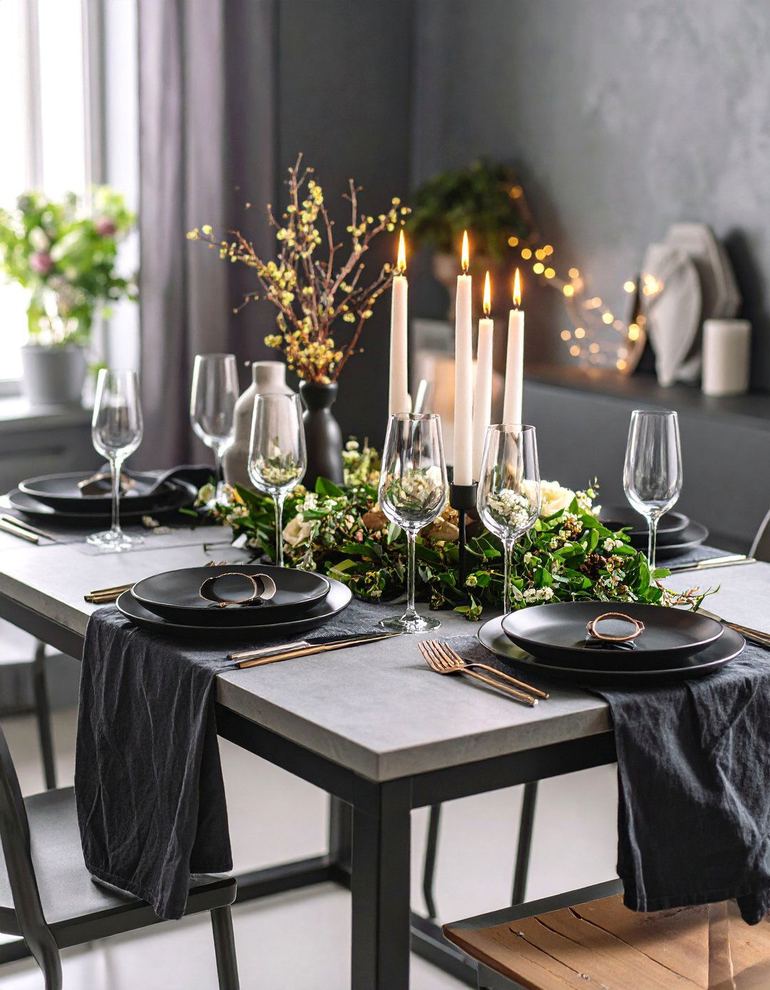 Modern Industrial Tablescape with Metal Accents - 25 Tablescape Ideas