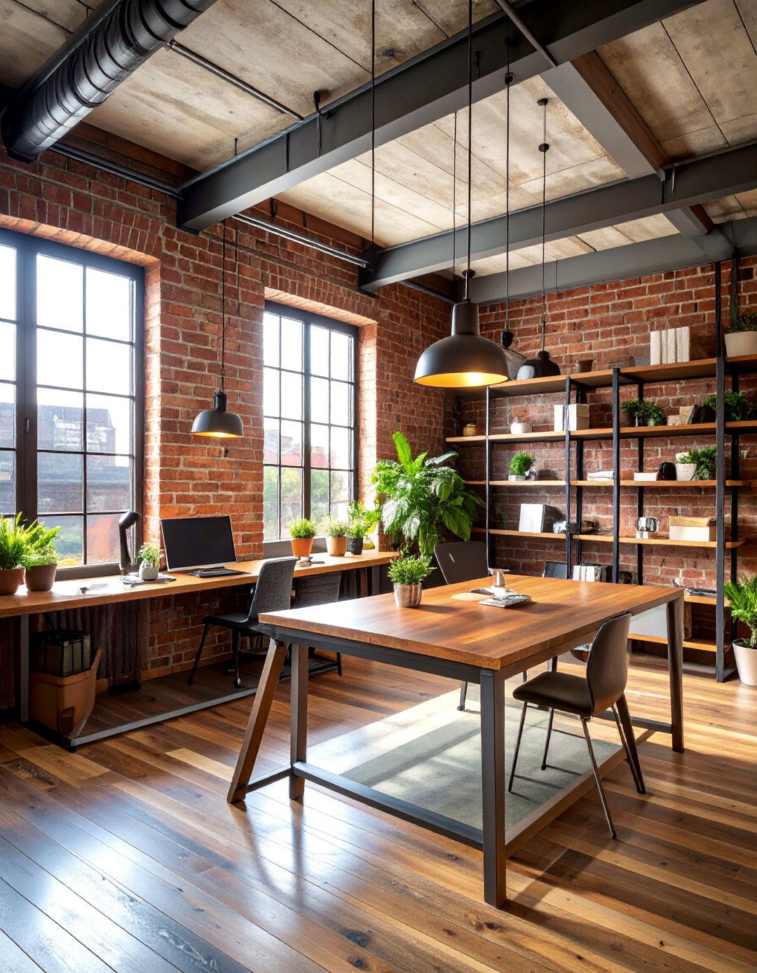 Modern Industrial Workspace with Metal and Wood - 25 Home Office Background Ideas