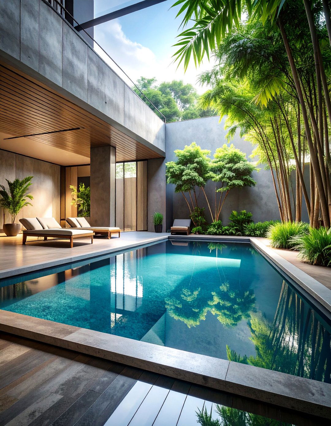 Modern Industrial with Steel and Concrete - 25 Pool Landscaping Ideas