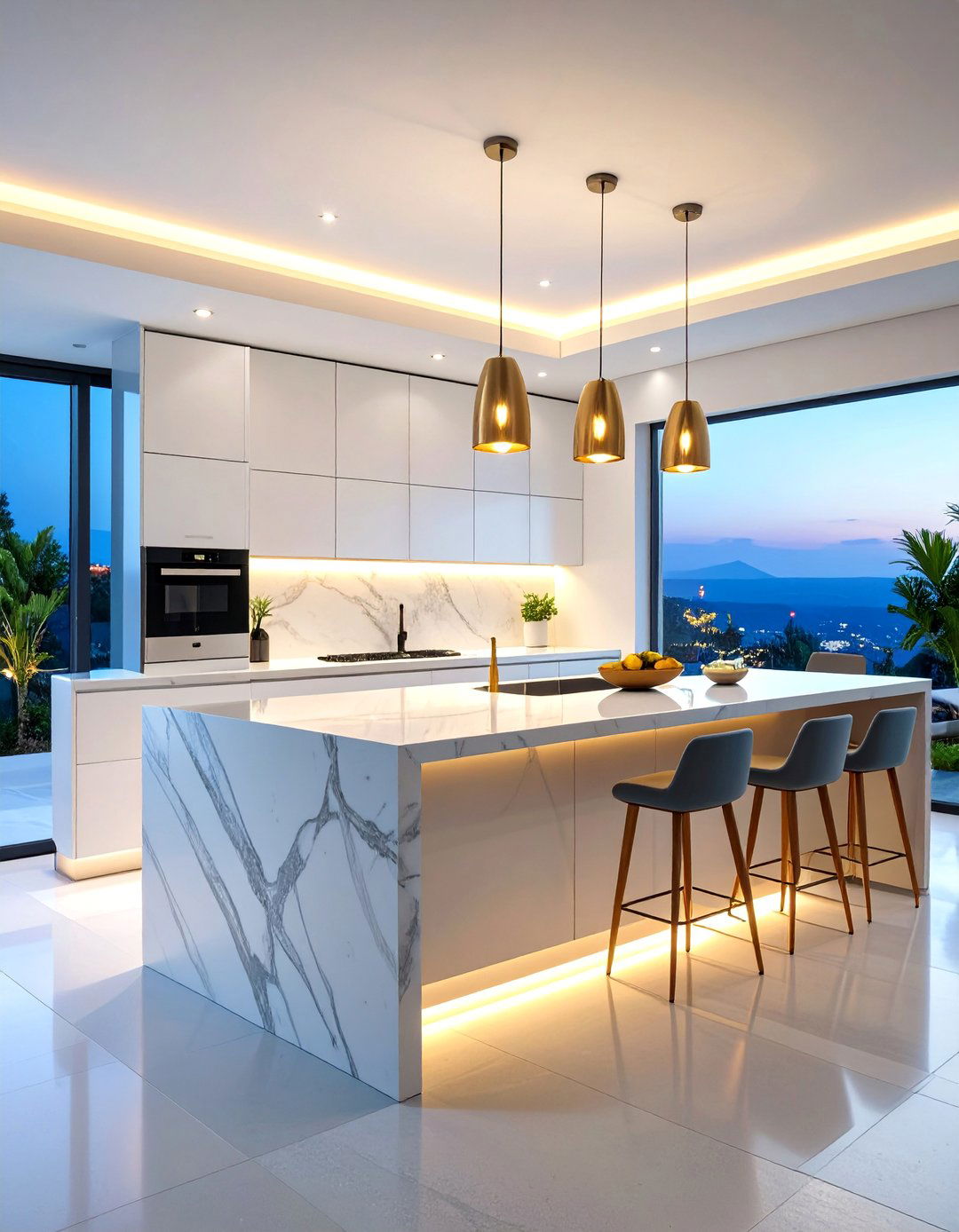 Modern Kitchen Island with Waterfall Countertop Seating - 25 Eat in Kitchen Ideas