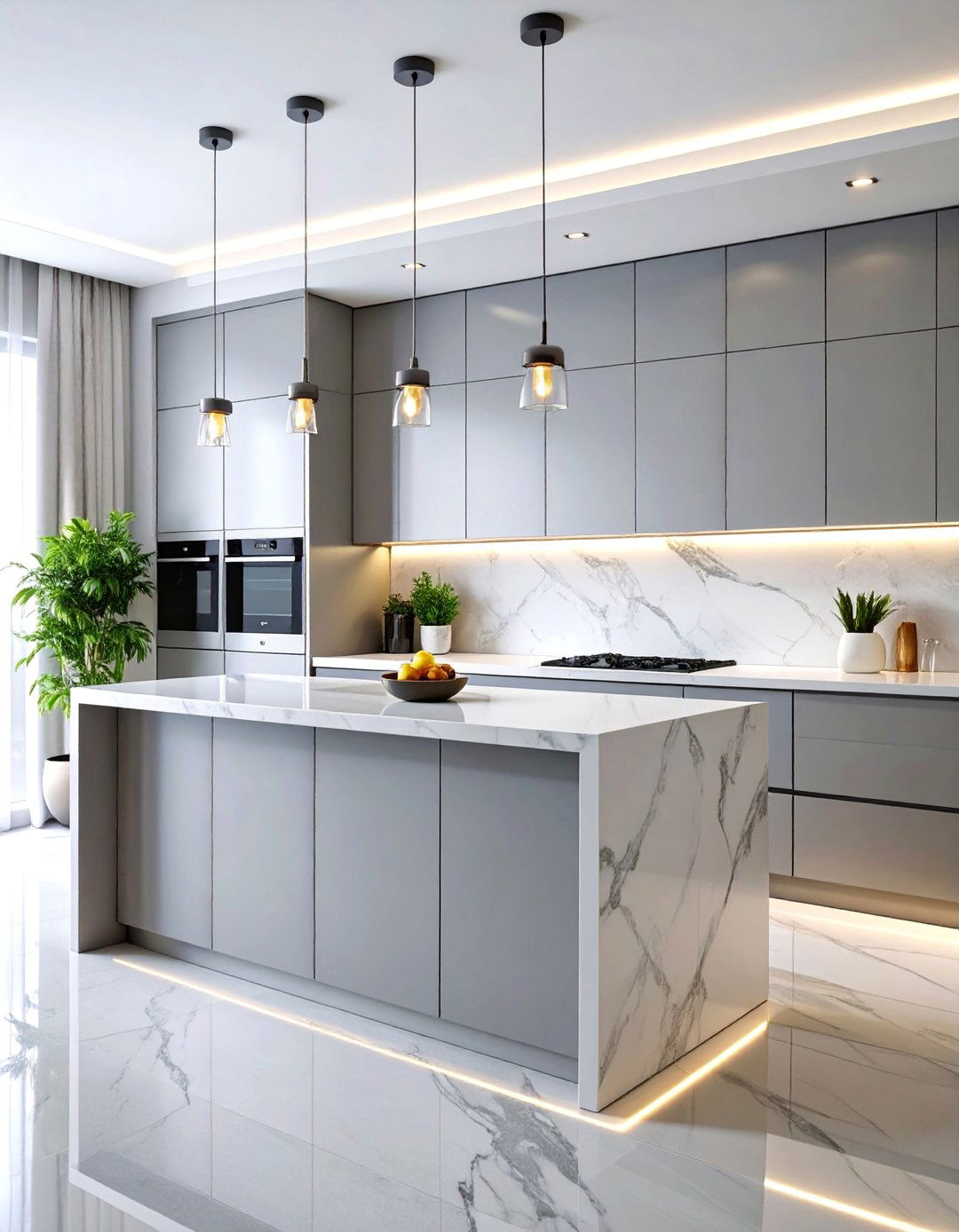 Modern Kitchen with Handleless Grey Cabinets - 25 Grey and White Kitchen Ideas