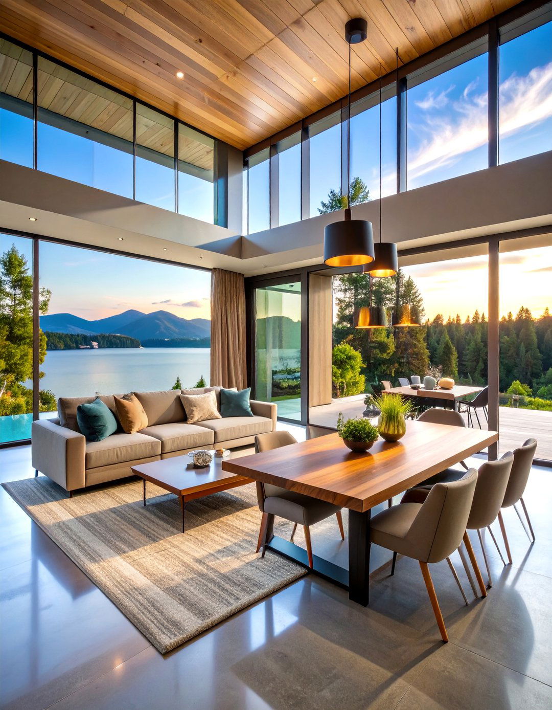 Modern Lake House with Floor to Ceiling Windows - 25 Lake House Decorating Ideas