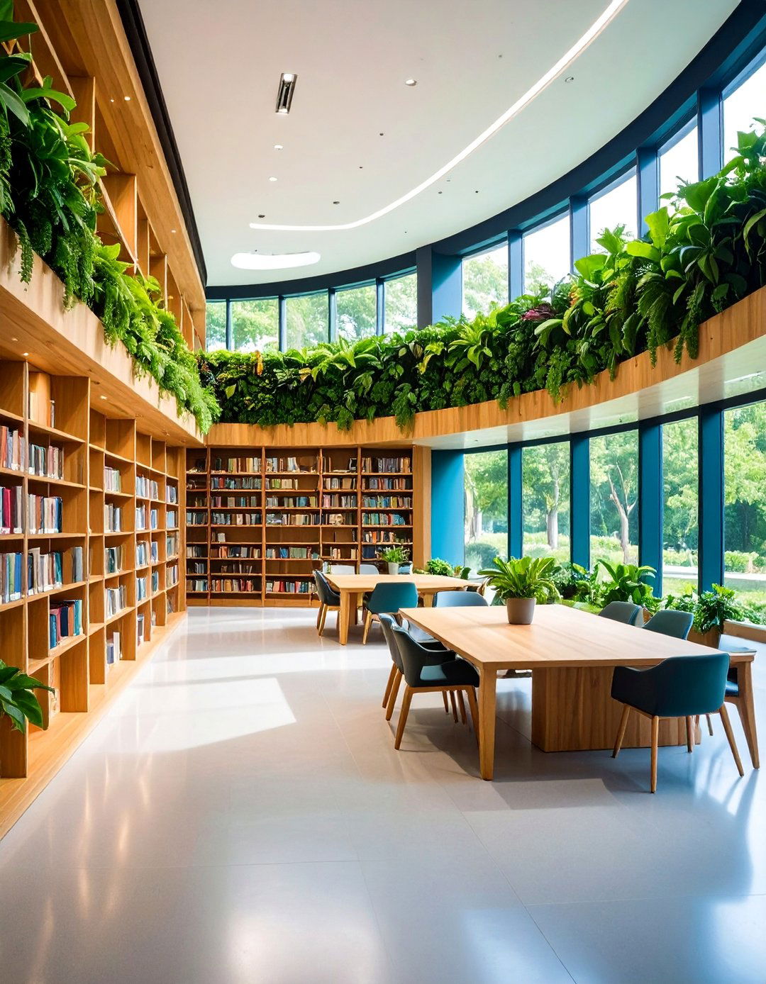 Modern Library with Biophilic Green Elements - 25 Dark Green Home Library Ideas and Inspiration