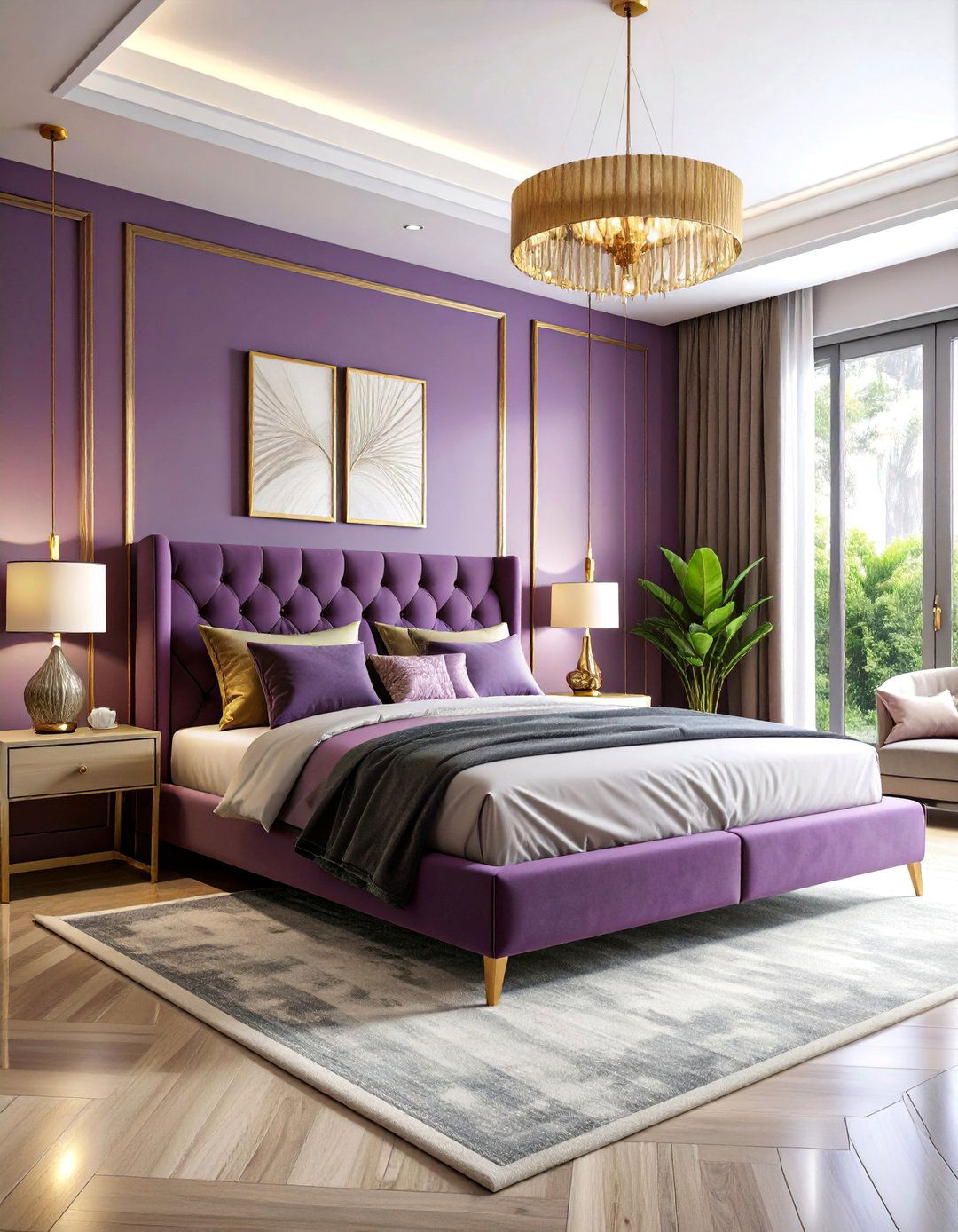 Modern Lilac Bedroom with Metallic Accents - 25 Lilac Bedroom Ideas