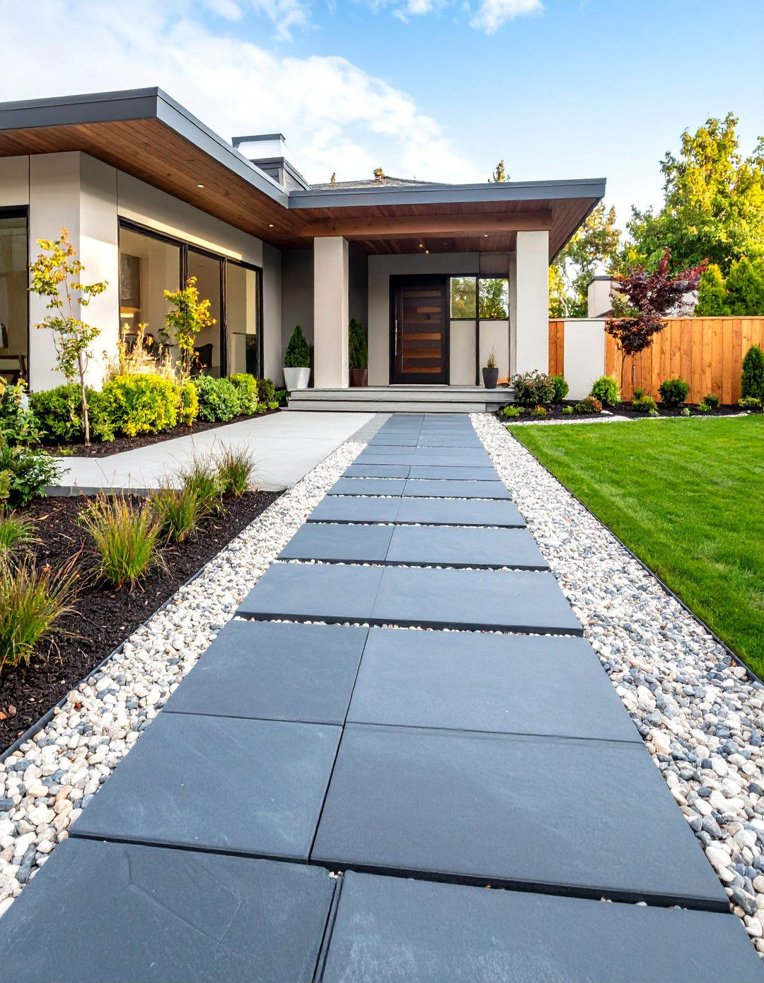 Modern Linear Concrete Slab Walkway - 25 Concrete Paver Walkway Ideas