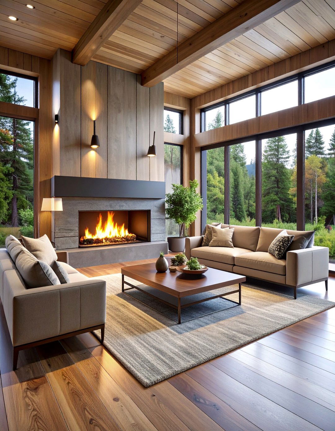 Modern Linear Gas Fireplace with Steel Surround - 25 Cabin Fireplace Ideas