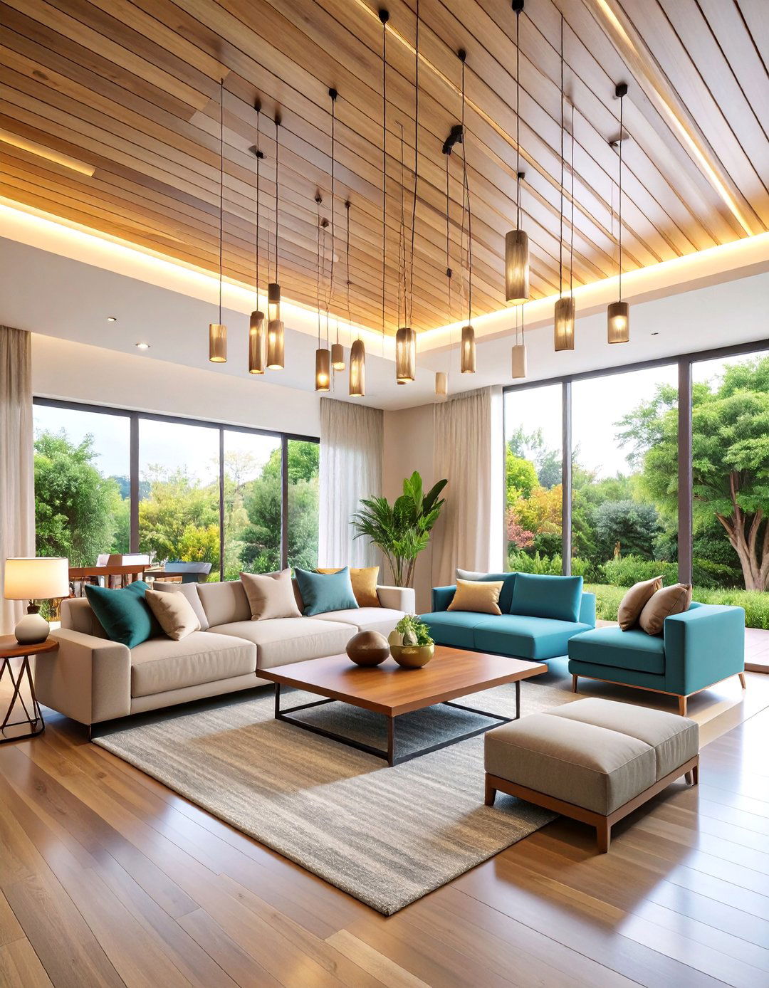 Modern Linear Pendant Array - 25 Living Room Ceiling Lighting Ideas