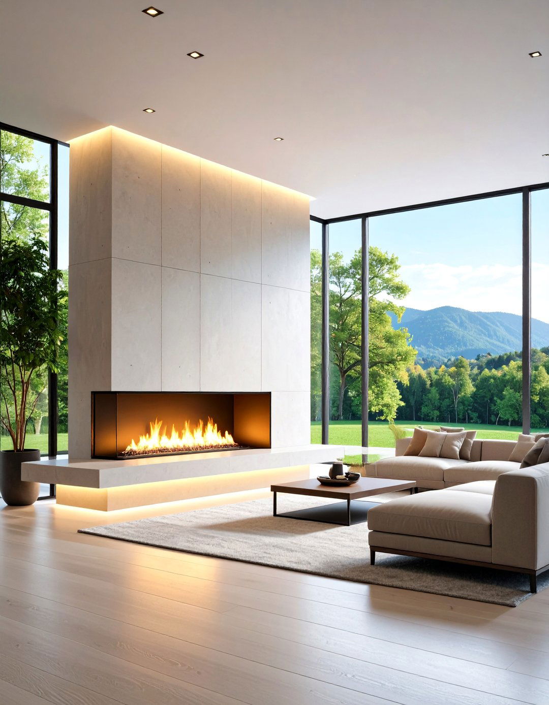 Modern Linear Two Story Fireplace with Floor to Ceiling Design - 25 Two-story Fireplace Ideas