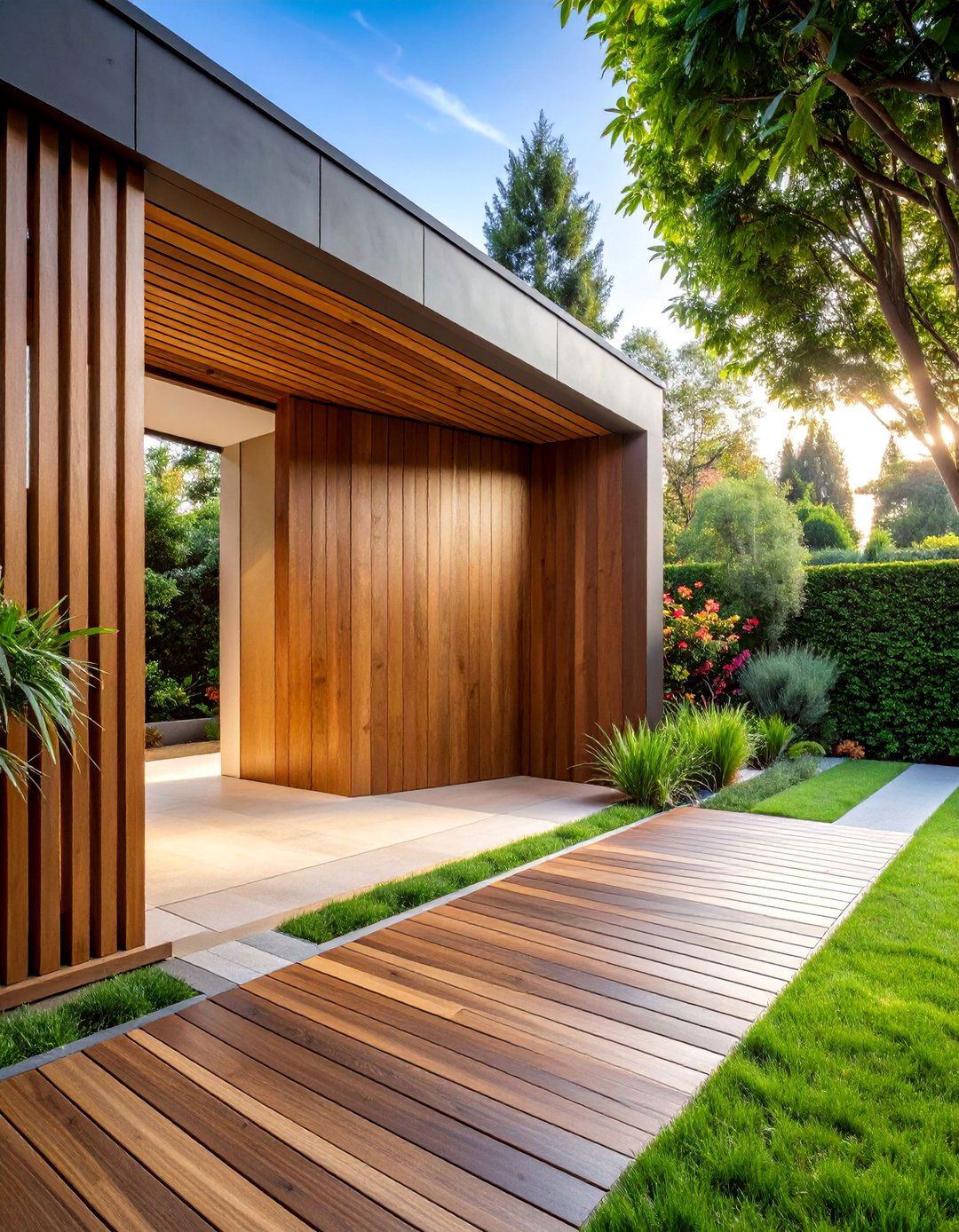 Modern Linear Wooden Slat Design - 25 Wooden Walkway Ideas