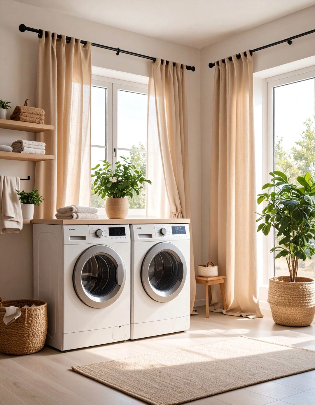 Modern Linen Panels with Minimalist Hardware - 25 Laundry Room Curtain Ideas
