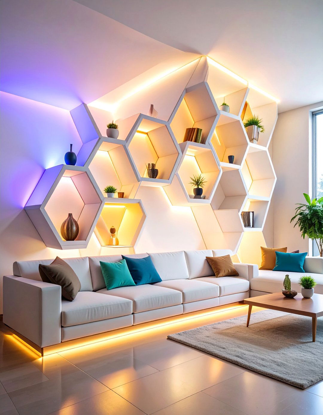 Modern Living Room Shelf Geometric Wall System - 25 Living Room Shelf Ideas