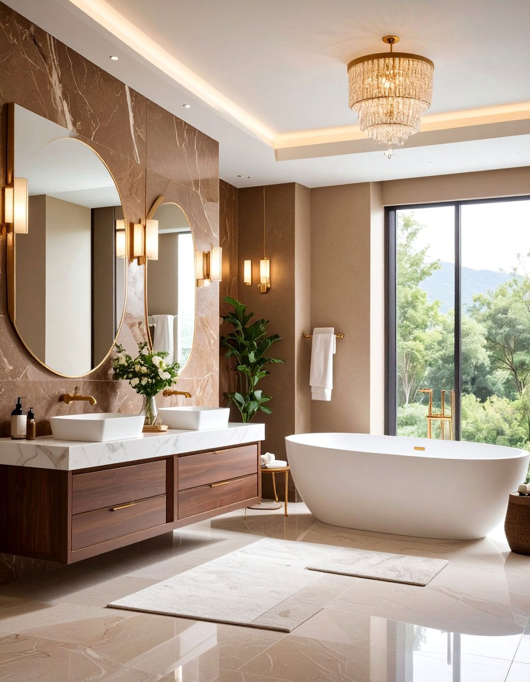 Modern Luxury Brown Onyx with White Quartz - 25 Brown and White Bathroom Ideas