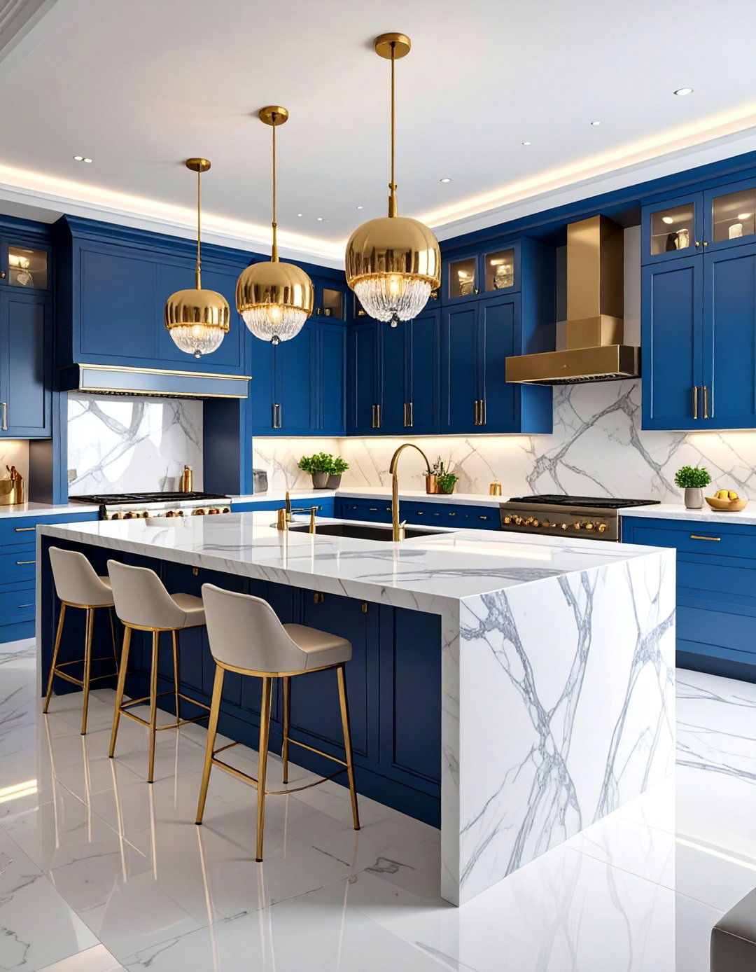 Modern Luxury Calacatta Marble and Gold Accent Glamour - 25 Double Island Kitchen Ideas