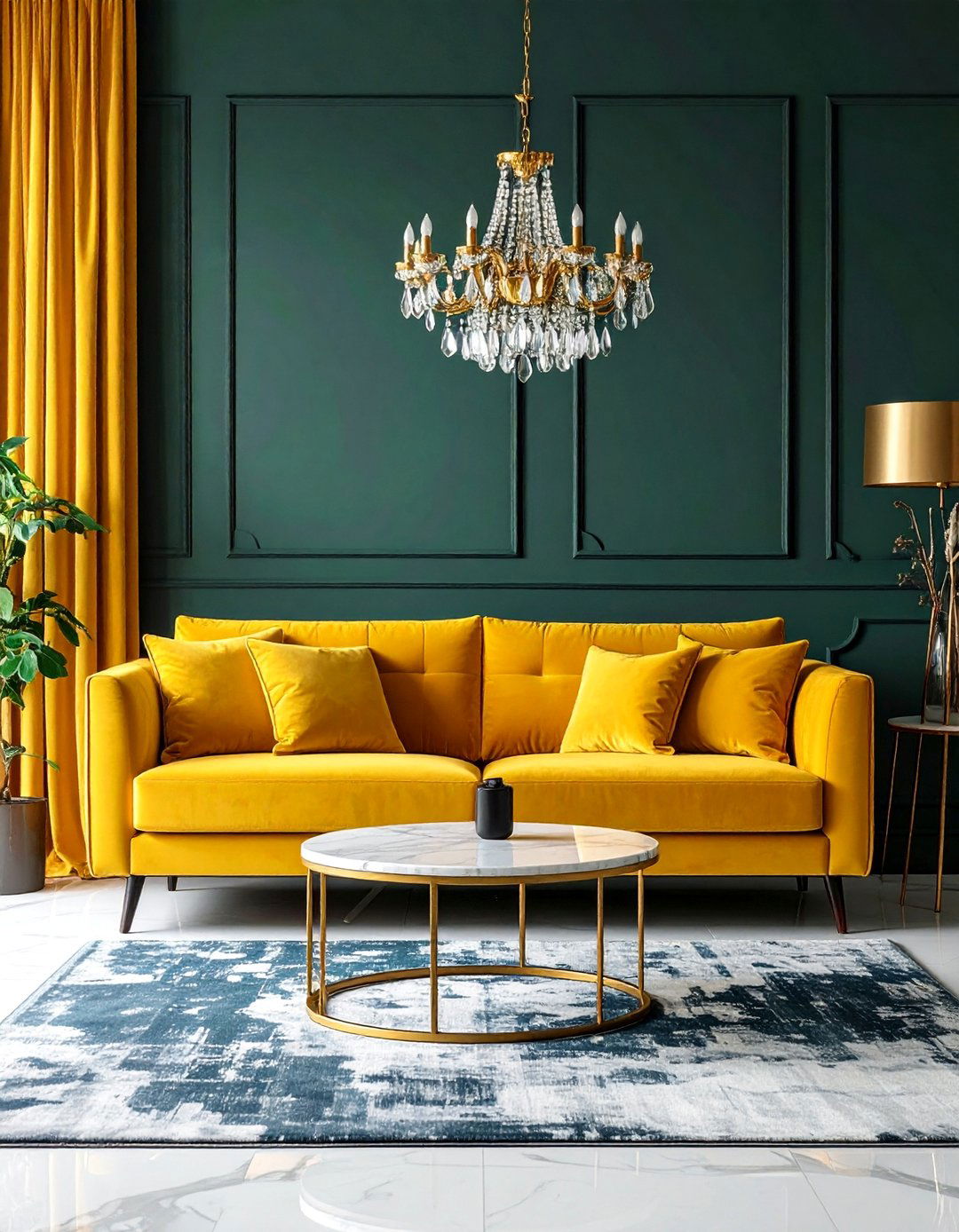 Modern Luxury Golden Yellow Velvet Sofa with High End Finishes - 25 Yellow Couch Living Room Ideas