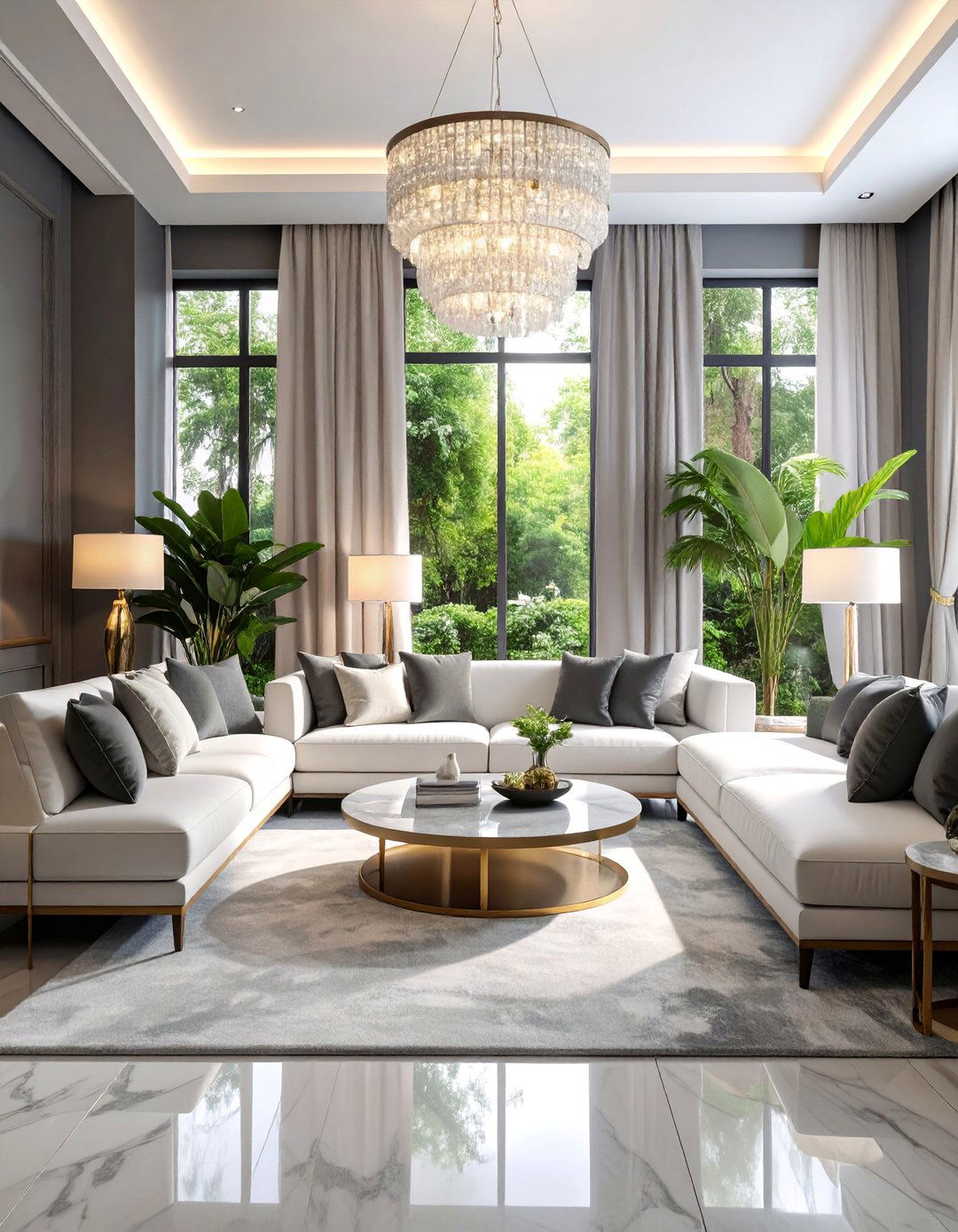 Modern Luxury Grey and White Living Room with Premium Materials - 25 Grey and White Living Room Ideas