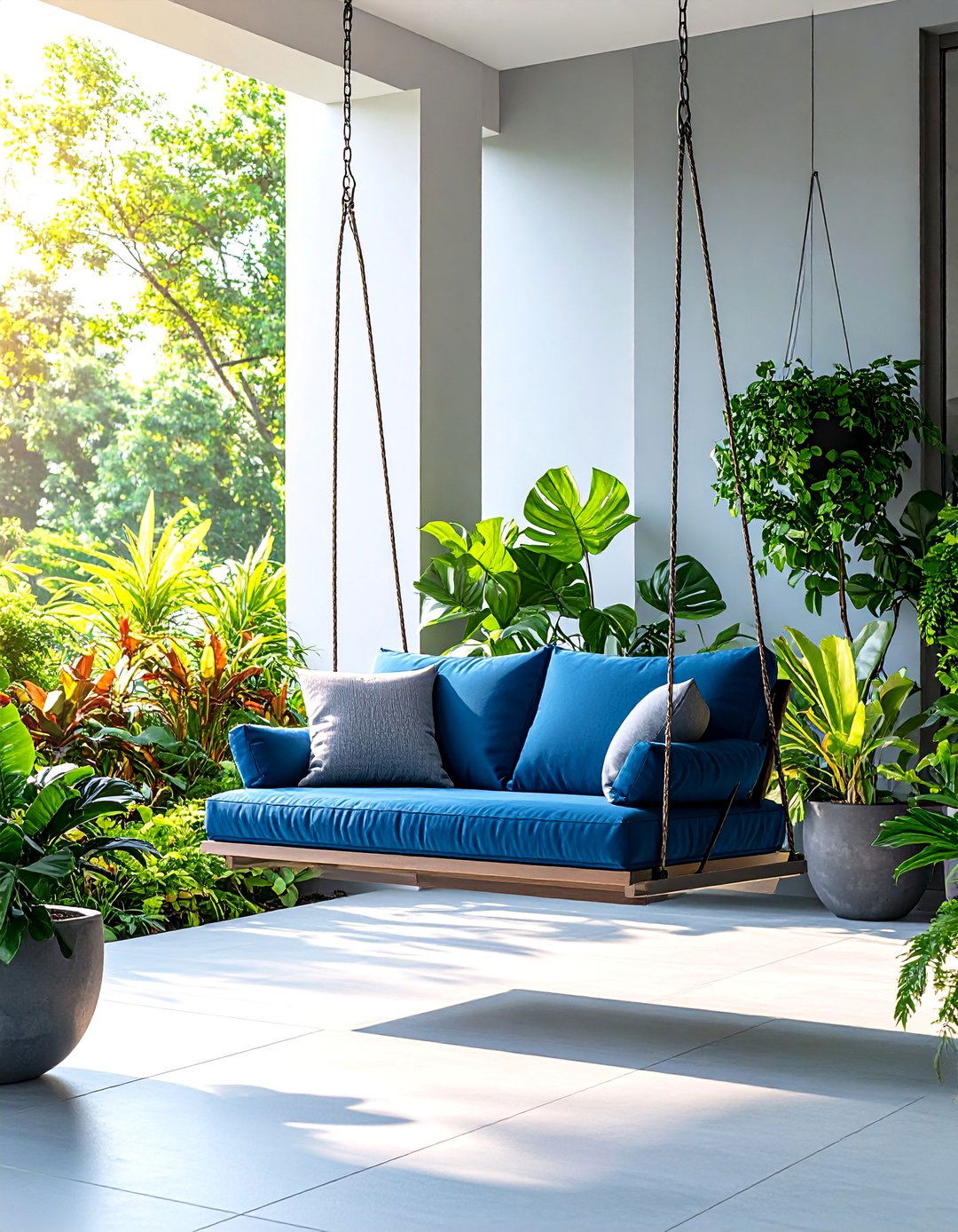 Modern Metal Frame Swing with Geometric Design - 25 Front Porch Swing Ideas