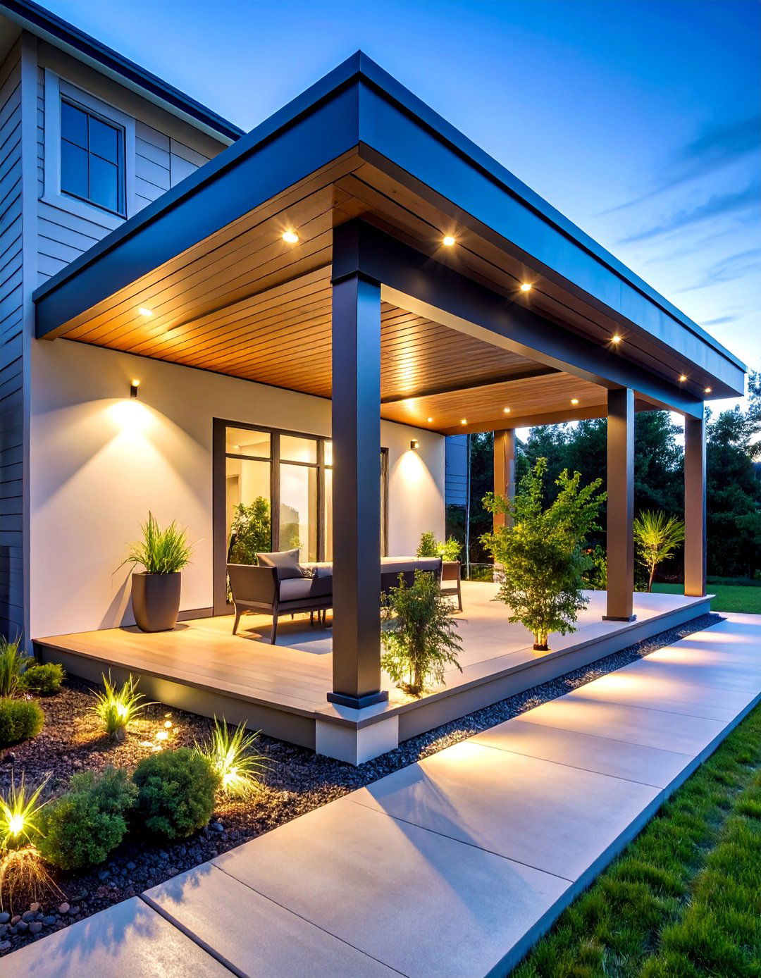 Modern Metal Shed Roof Porch with Clean Lines - 25 Shed Roof Porch Design Ideas