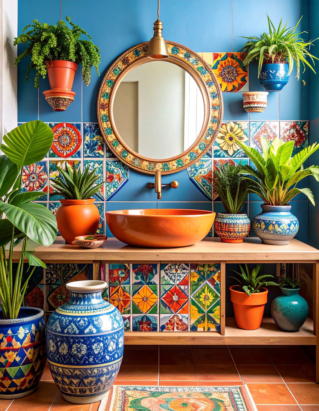 Modern Mexican Tile with Terracotta Accents - 25 Powder Room Ideas