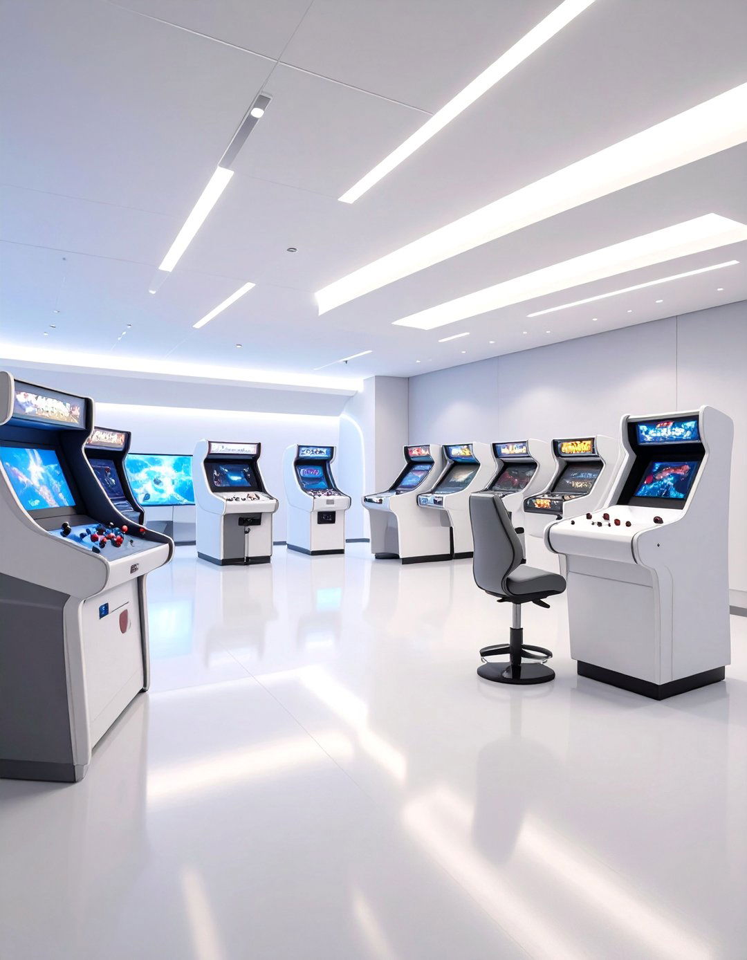 Modern Minimalist Arcade Room with Clean Lines - 25 Arcade Room Ideas