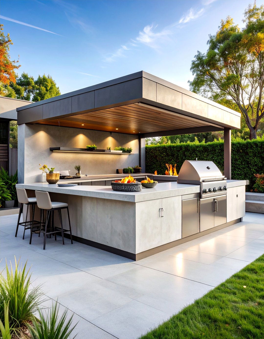 Modern Minimalist BBQ Station with Concrete Features - 25 bbq area ideas