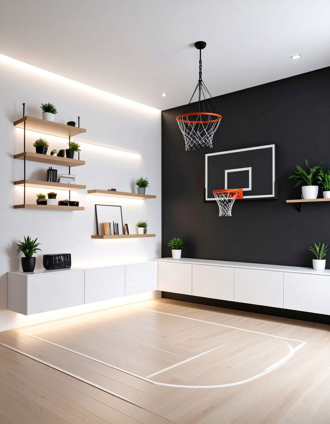 Modern Minimalist Basketball Space - 25 basketball room decor ideas