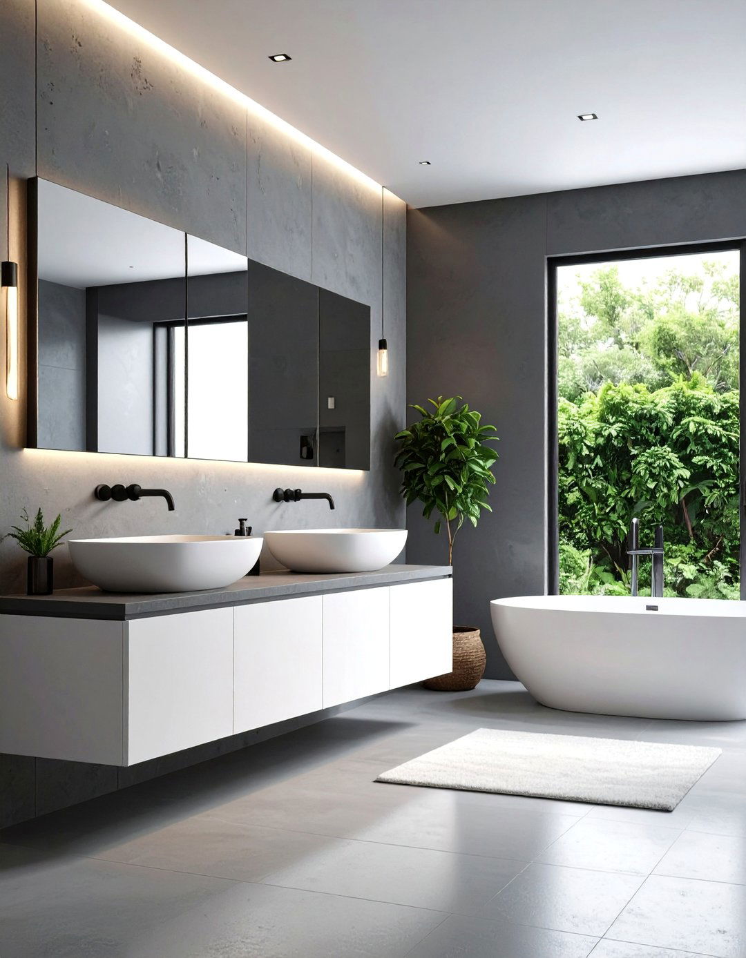 Modern Minimalist Bathroom with Concrete Grey Tiles - 25 Grey and White House Interior Design Ideas