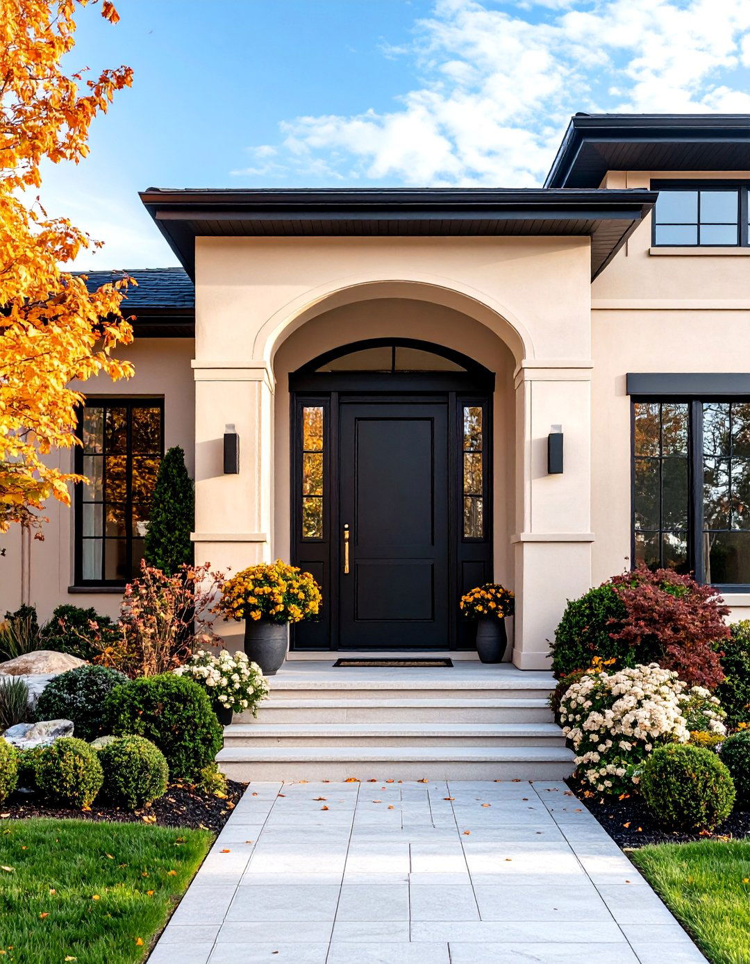 Modern Minimalist Beige House with Black Window Frames - 25 beige and black house exterior ideas