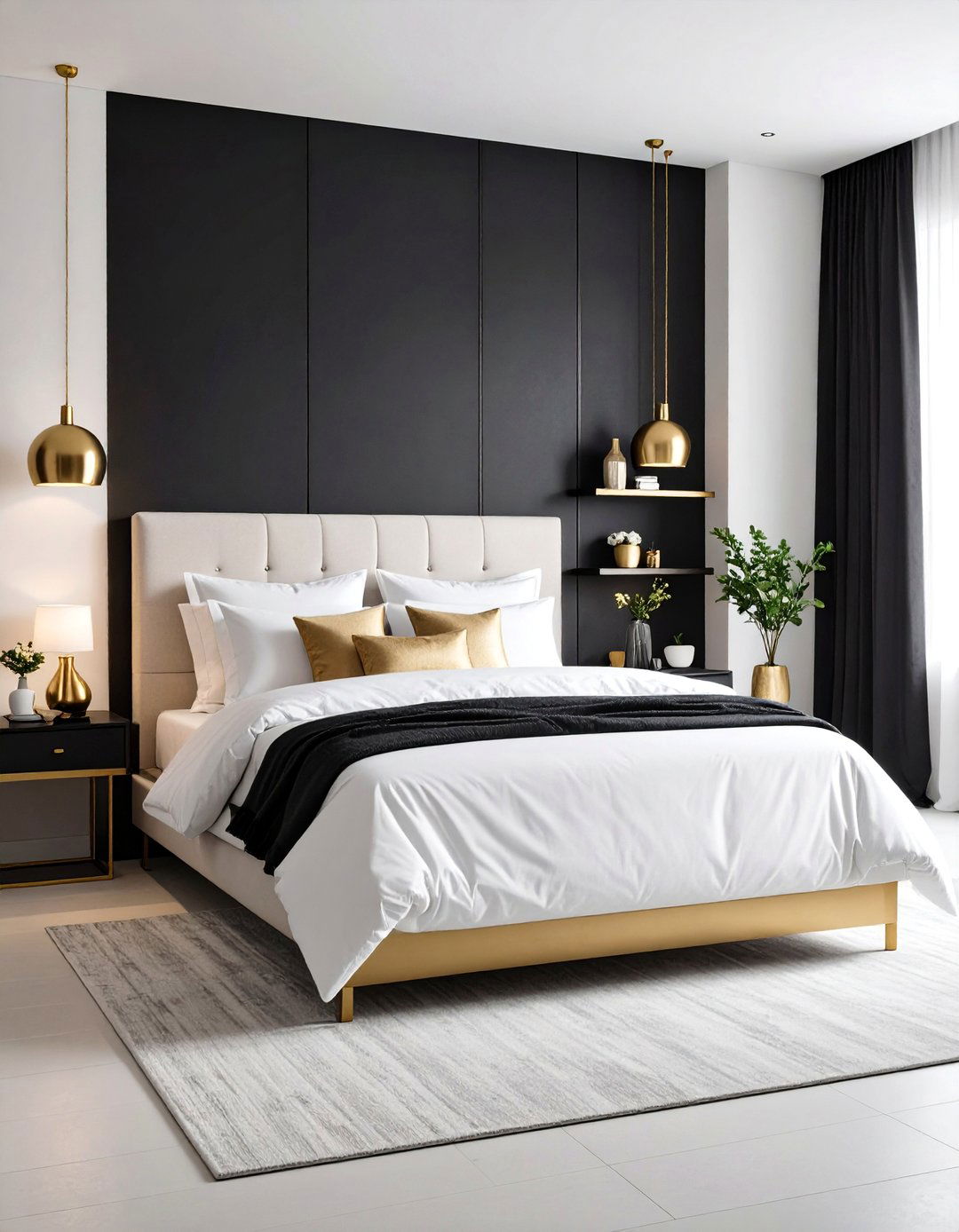 Modern Minimalist Black Accent Wall Bedroom - 25 Black and Gold Bedroom Ideas