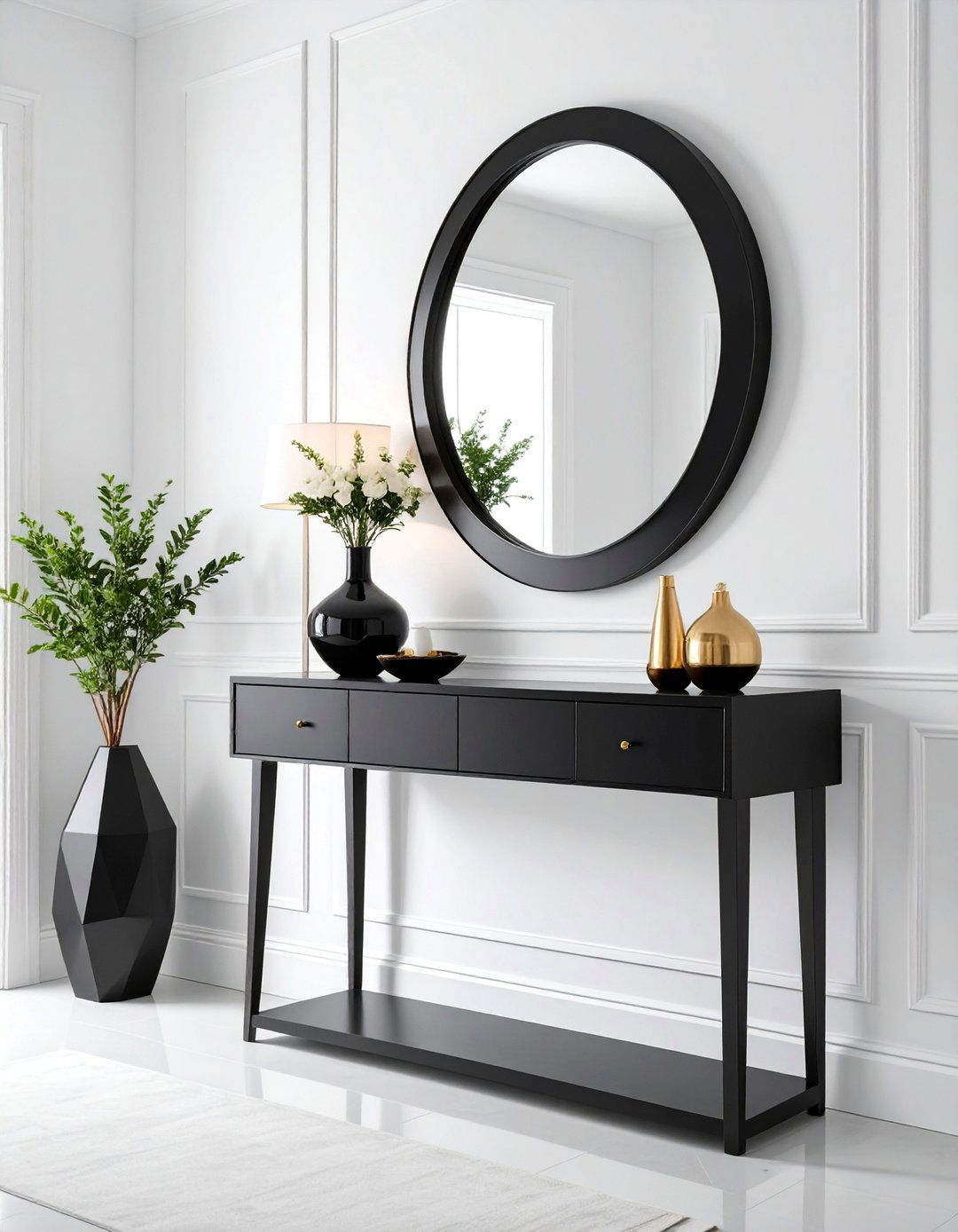 Modern Minimalist Black Console Table Entryway - 25 Black and White Entryway Design Ideas