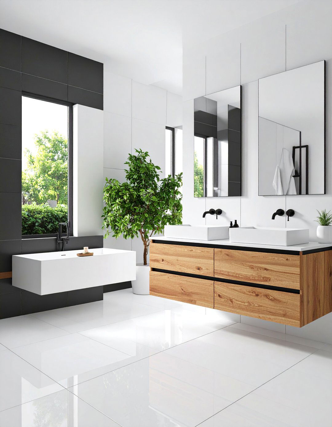 Modern Minimalist Black and White Grid Bathroom - 25 Black and White Bathroom Tile Ideas