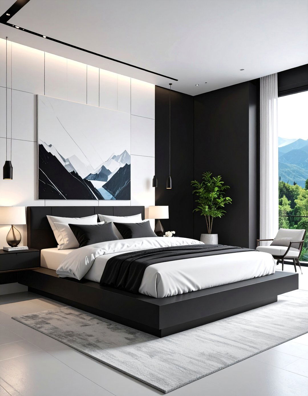 Modern Minimalist Black and White Sanctuary - 25 Feminine Black and White Bedroom Ideas