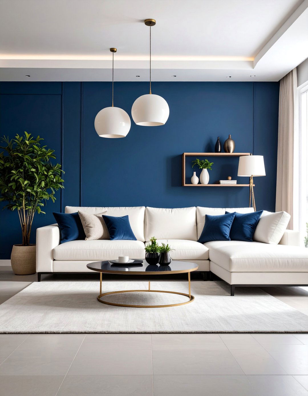Modern Minimalist Blue Accent Wall - 25 Blue and White Decor Ideas