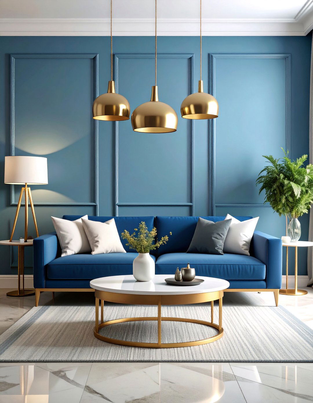 Modern Minimalist Blue and Gold Living Room - 25 Blue and Gold Living Room Ideas