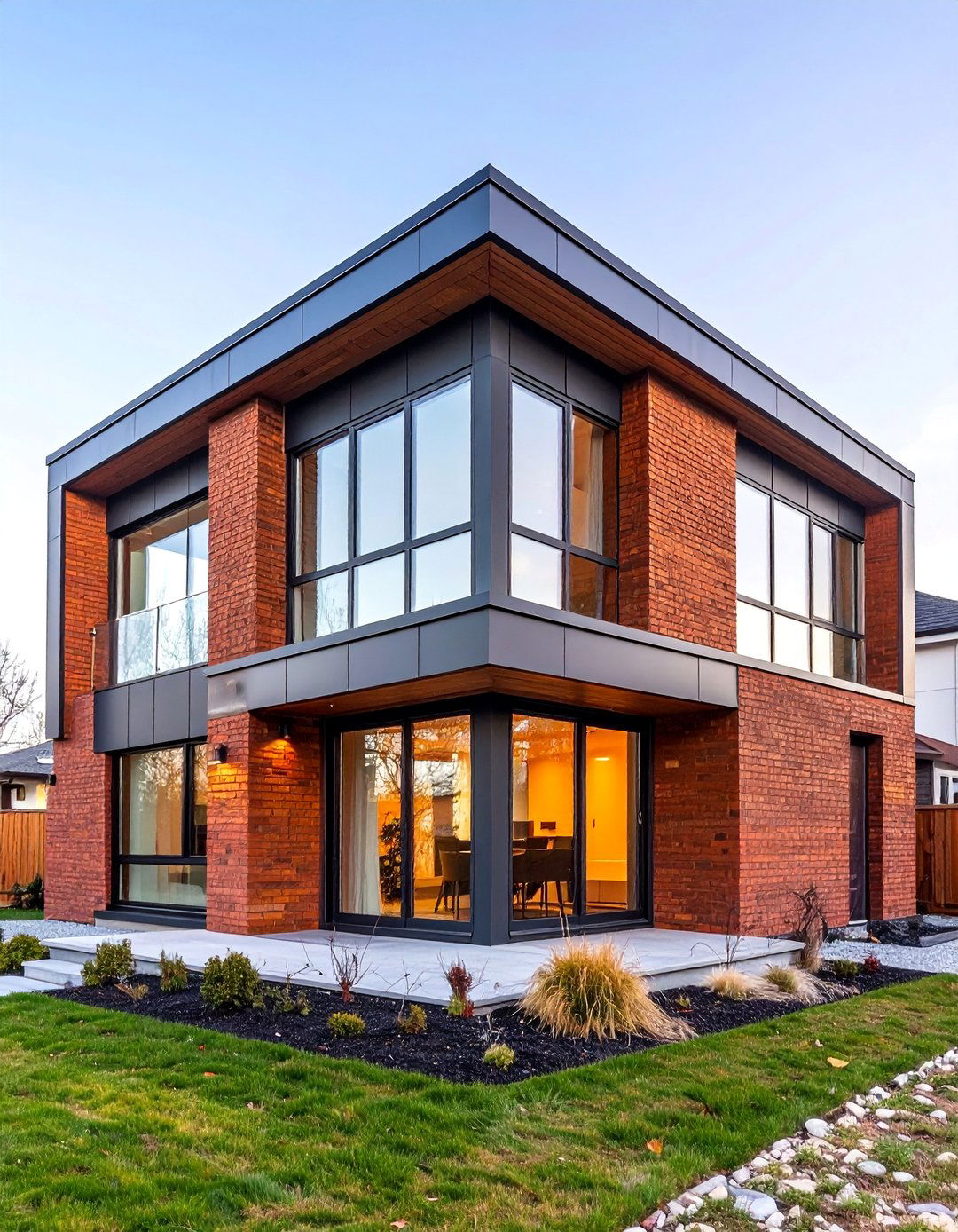 Modern Minimalist Brown Brick Cube - 25 Brown Brick Exterior Home Ideas
