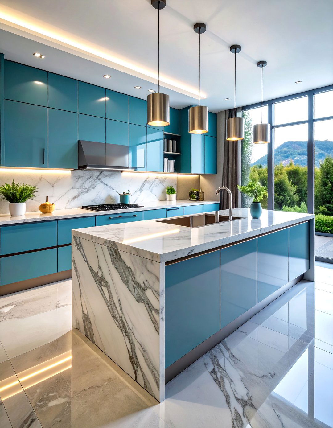 Modern Minimalist Calacatta Island with Steel Frame - 25 Marble Kitchen Island Ideas