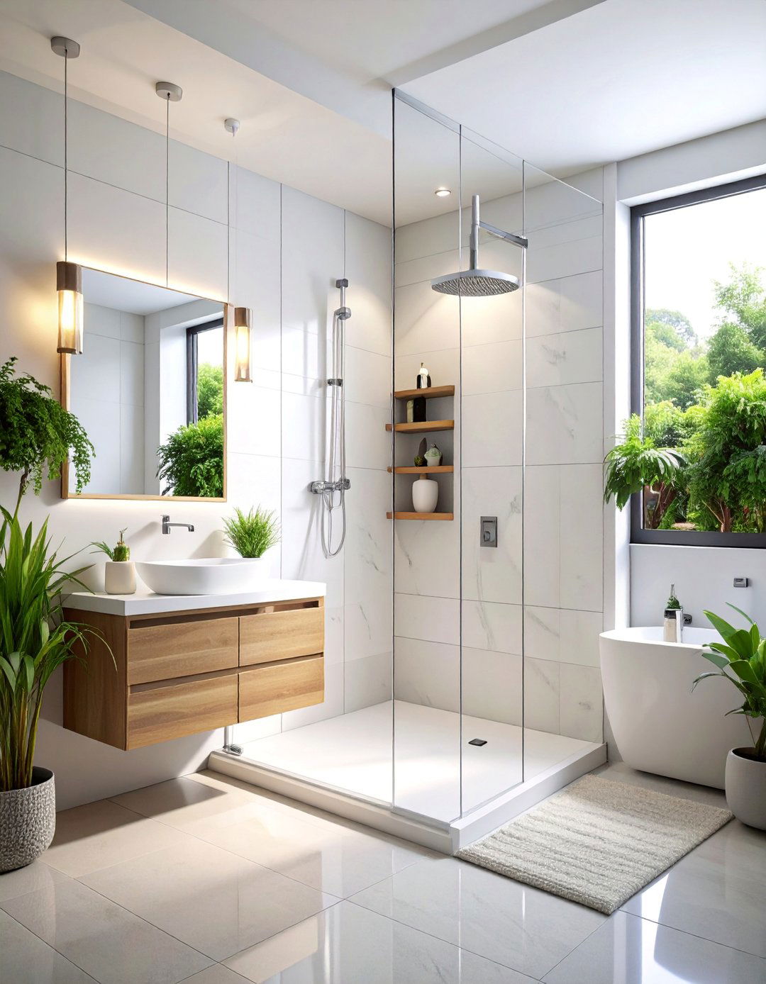 Modern Minimalist Corner Shower with White Quartz - 25 Corner Shower Ideas