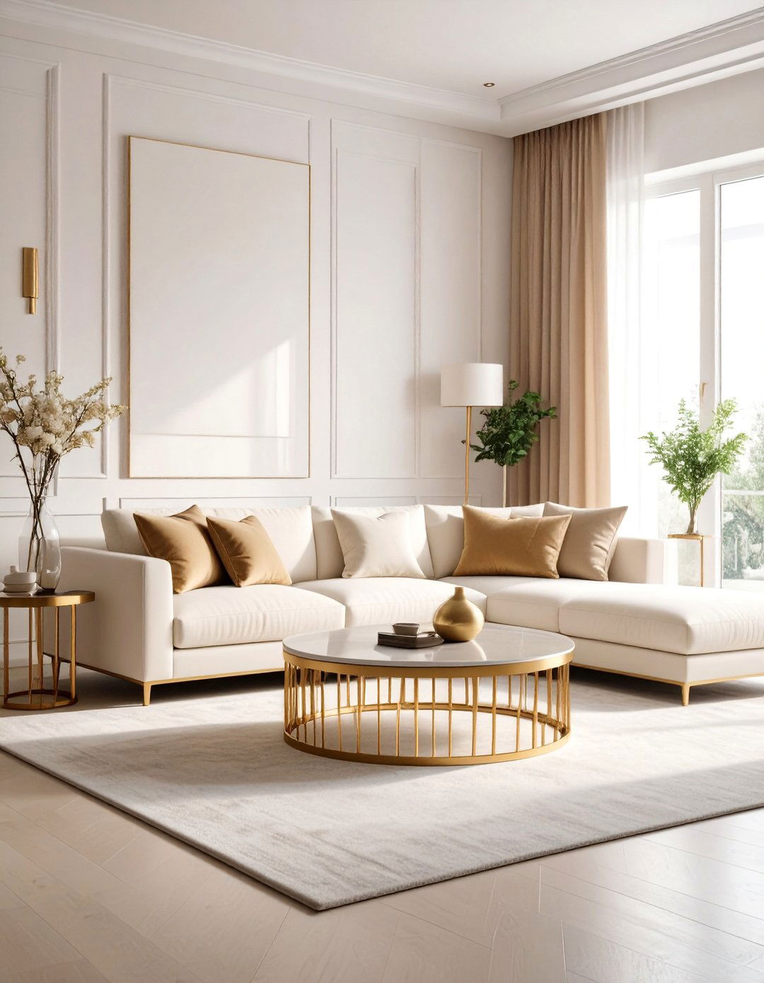 Modern Minimalist Cream Living Room with Gold Accents - 25 Cream and Gold Living Room Ideas