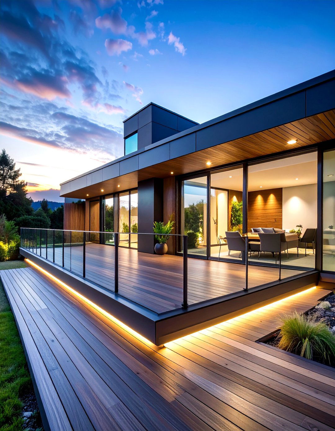 Modern Minimalist Deck with Glass Railings - 25 Patio Deck Ideas