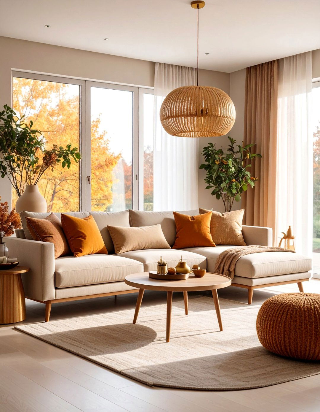 Modern Minimalist Fall Living Room with Warm Neutral Tones - 25 Fall Living Room Ideas